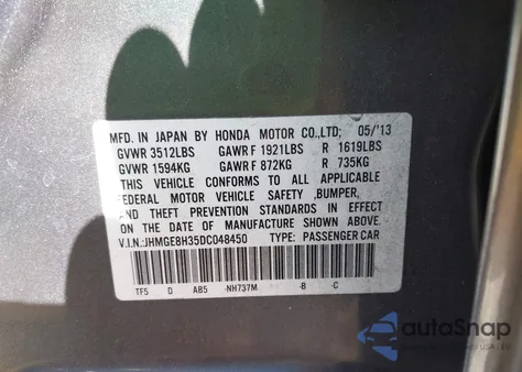 2013 Honda Fit из США, поврежденный, VIN JHMGE8H35DC048450